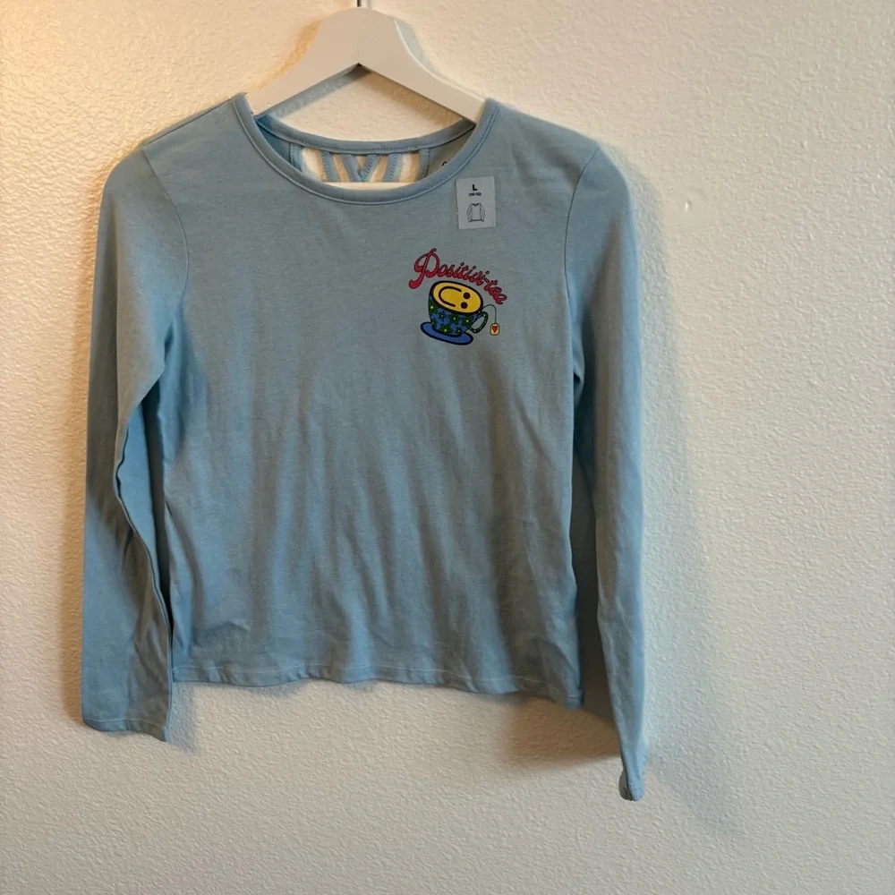 Old Navy L 10-12 Blue Kids Shirt positivi-tea smiley face soft cotton tee